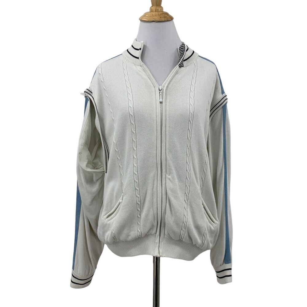 Jamie Sadock Detachable Sleeve Jacket Womens M Medium Cable Knit Zip Up *READ